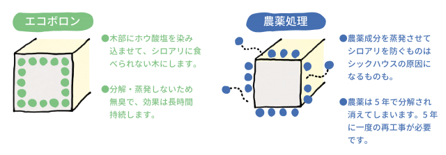 ホウ酸系と農薬系のシロアリ